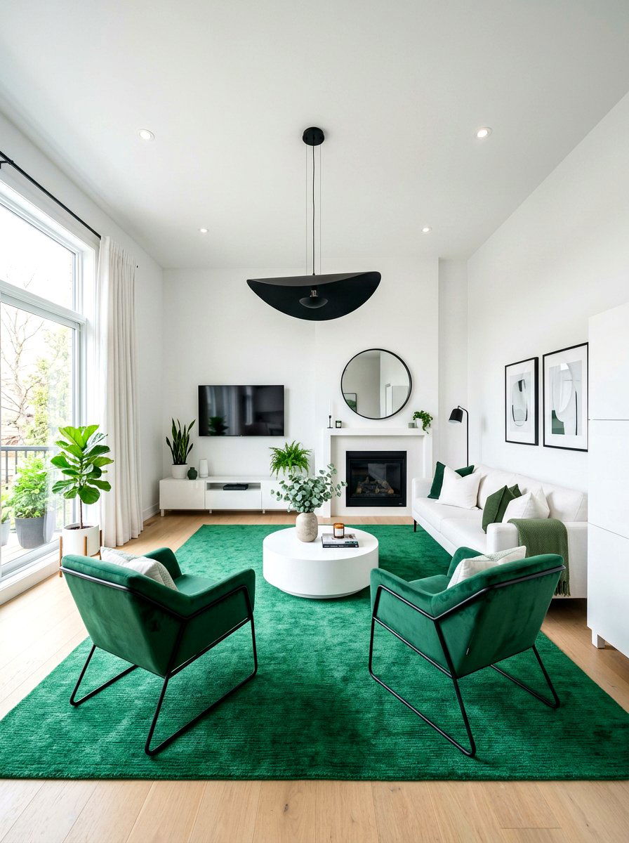 Modern green and white living room - 30 emerald green living room ideas