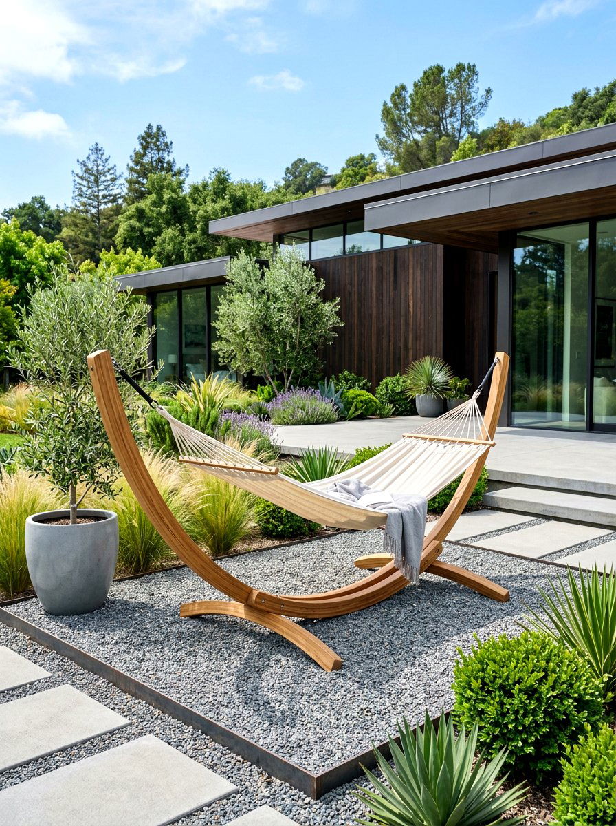 Modern hammock stand area - 30 hammock garden corner ideas