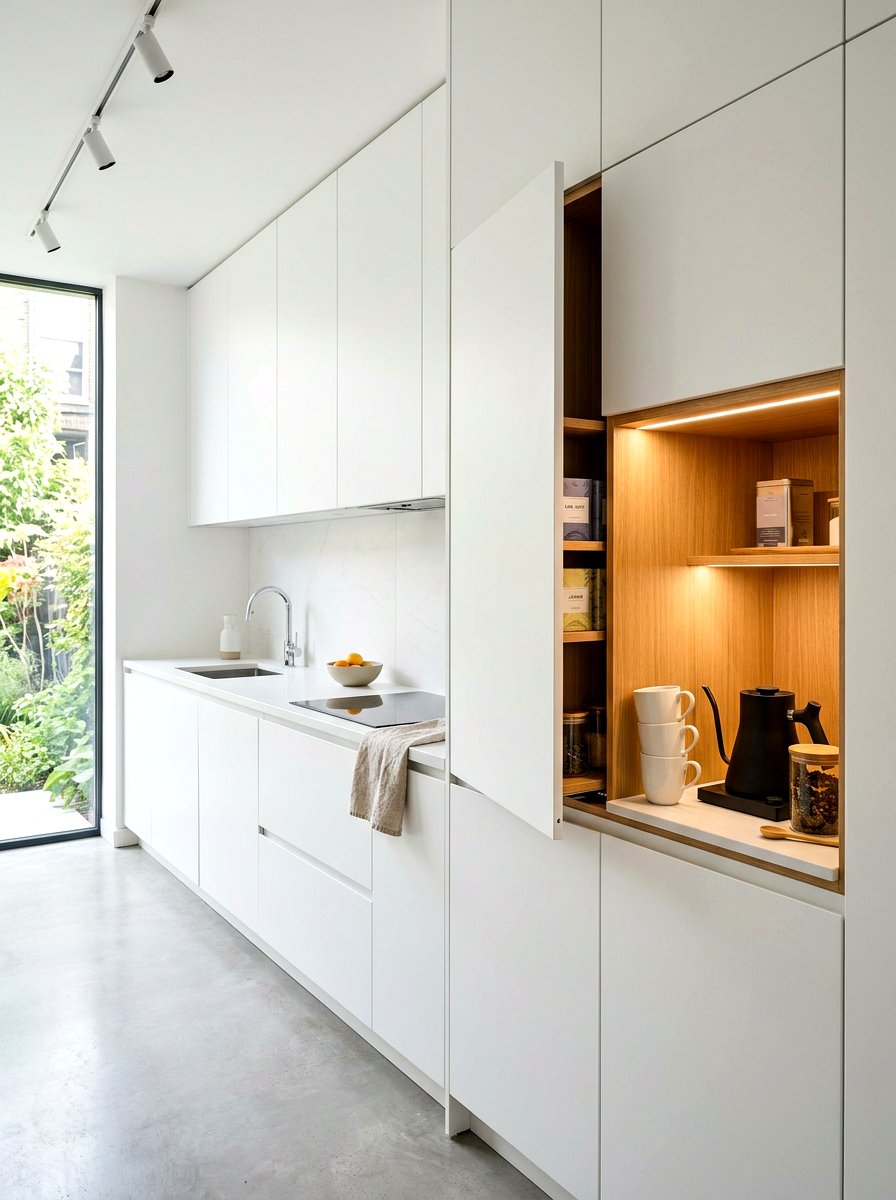 Modern handleless tea cabinet - 30 hidden tea pantry ideas
