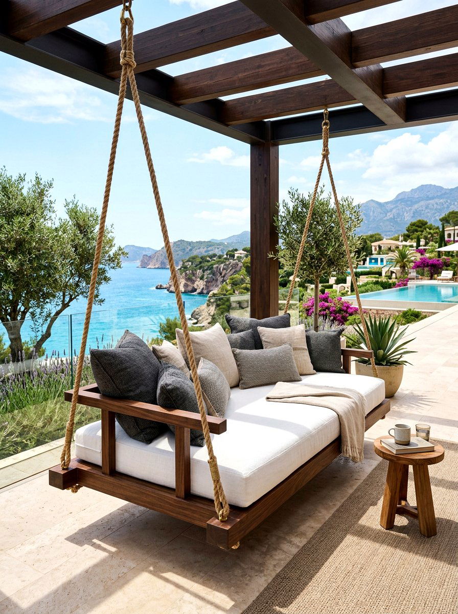 Modern hanging daybed - 30 front porch seating nook ideas