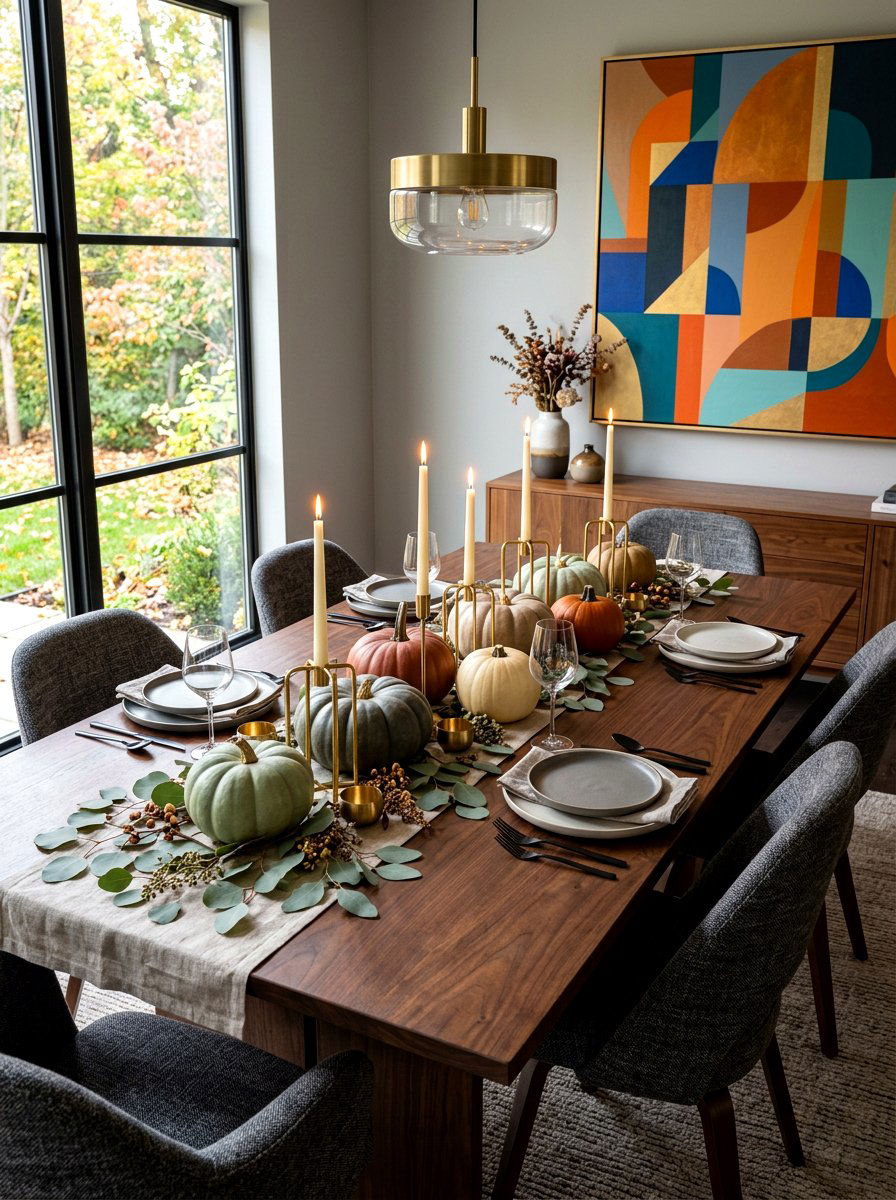 Modern harvest centerpiece layout - 30 Thanksgiving brunch table ideas