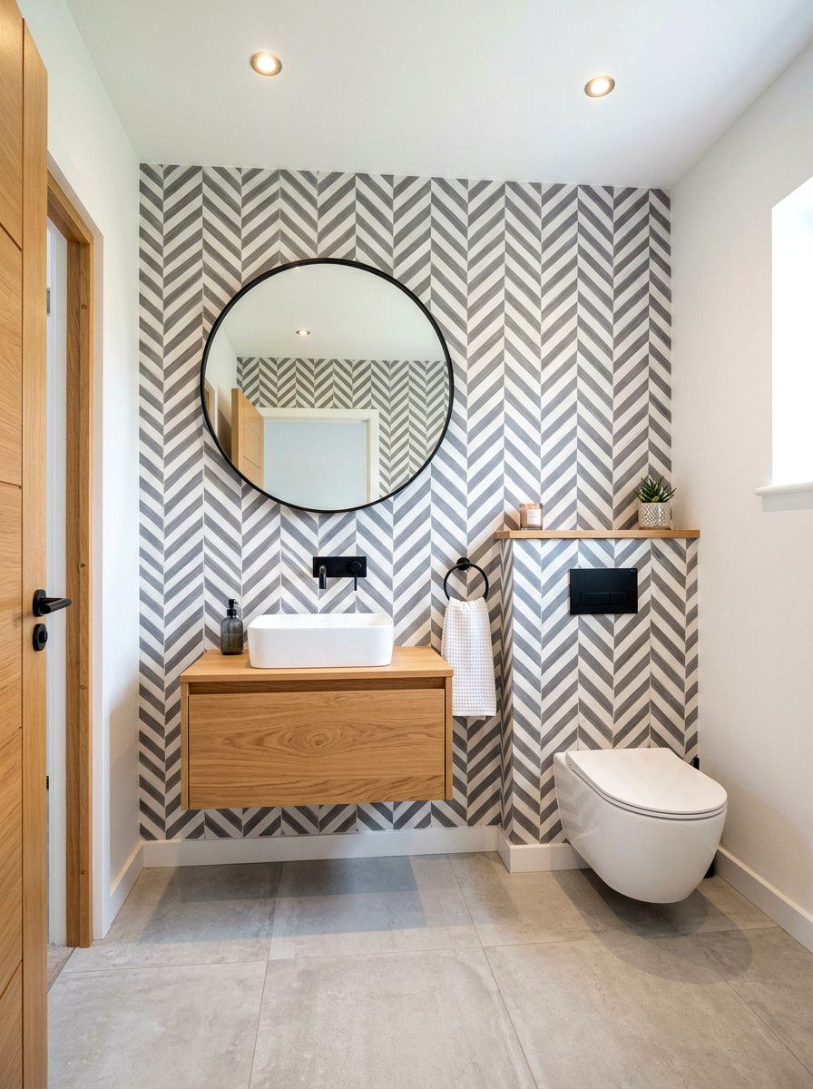 Modern herringbone wallpaper - 30 jewel box powder room wallpaper ideas