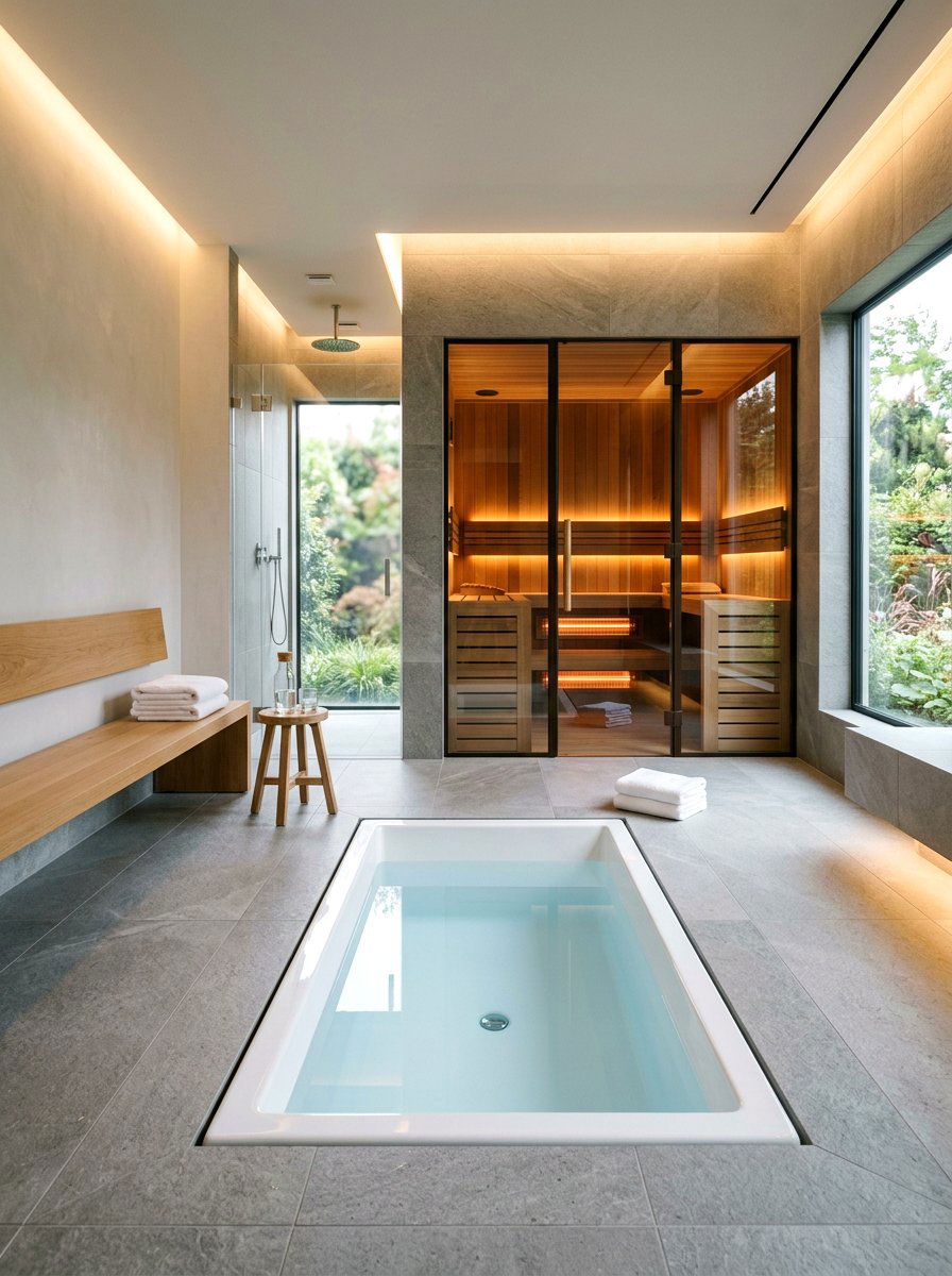 Modern home spa with cold plunge - 30 cold plunge room ideas
