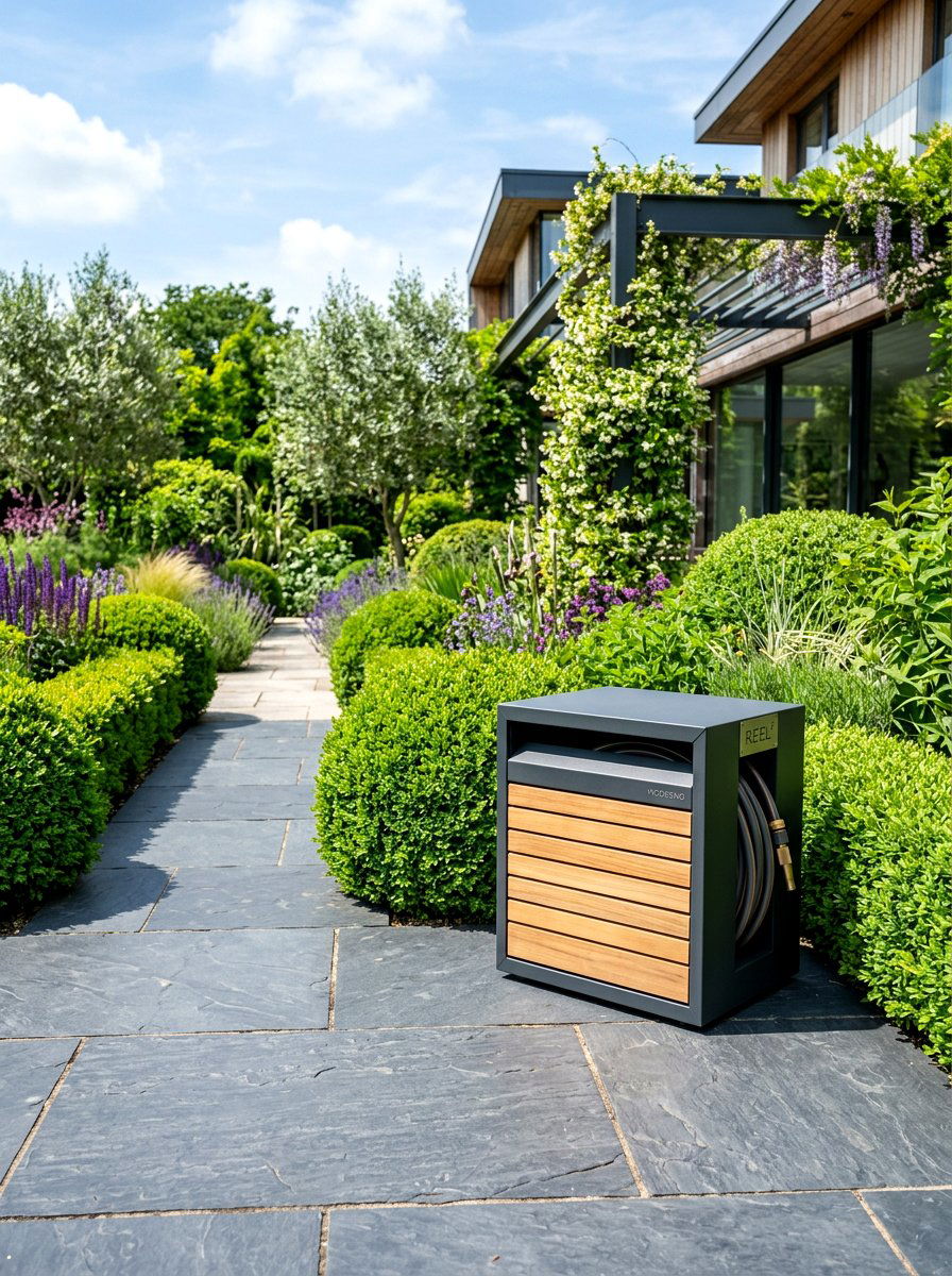 Modern hose reel box - 30 hose reel hideaway ideas
