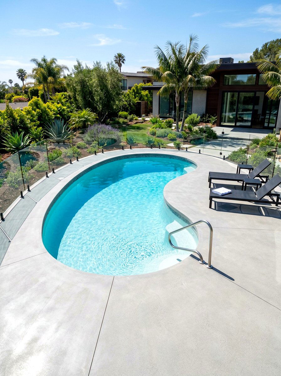 Modern kidney pool with concrete deck - 30 kidney shaped pool ideas
