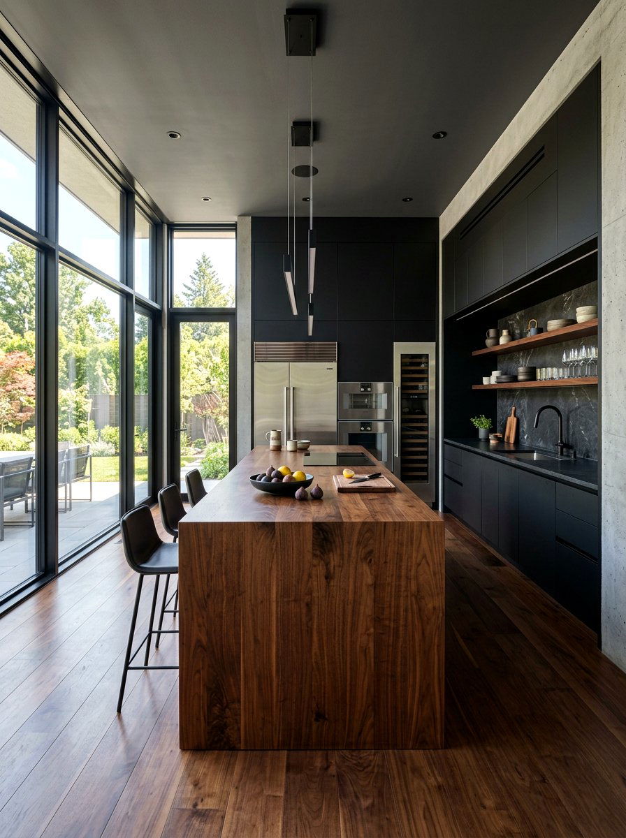 Modern kitchen with black walnut - 30 butcher block countertop ideas