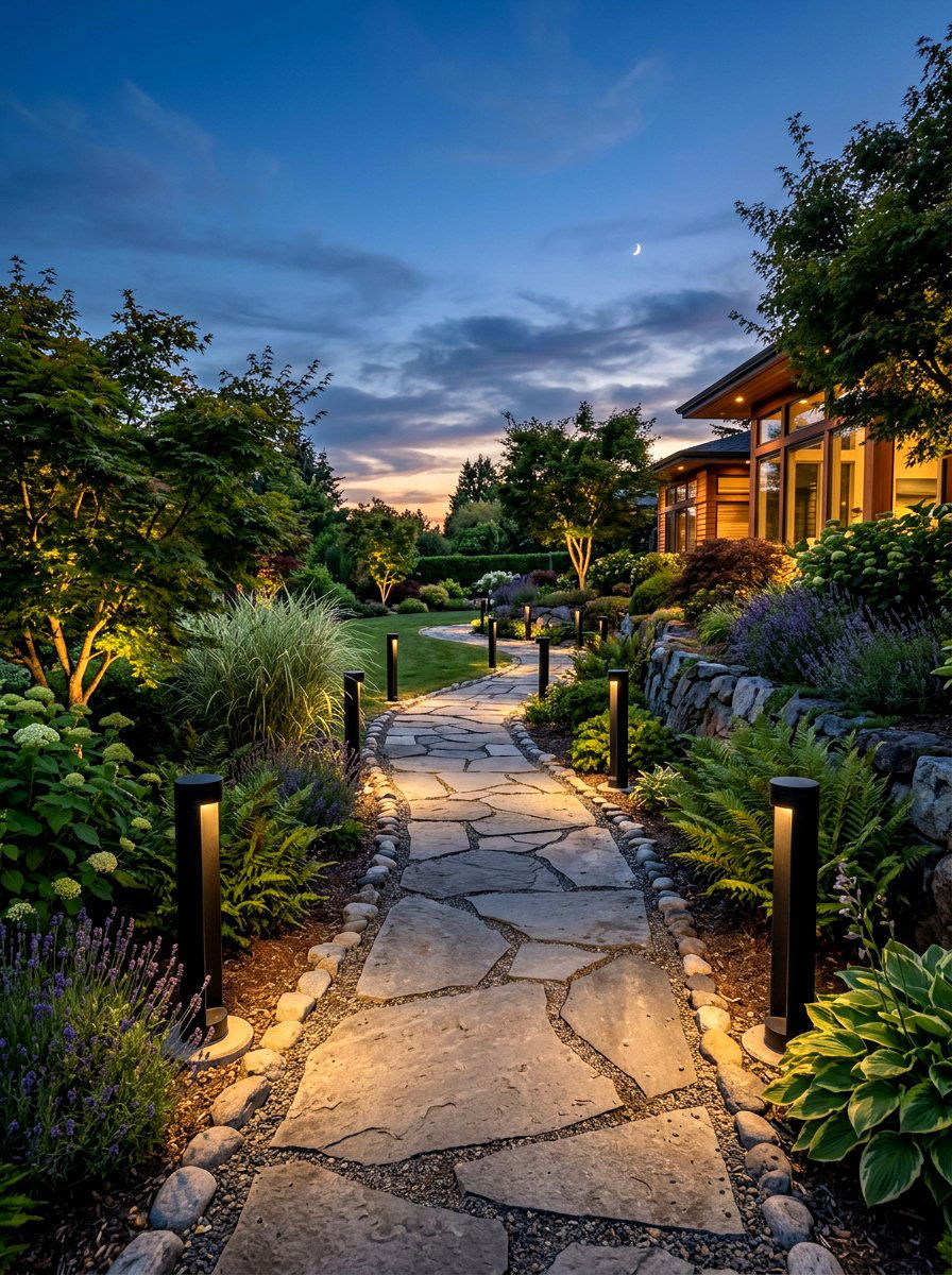 Modern landscape pathway lighting - 30 warm minimalist garden ideas