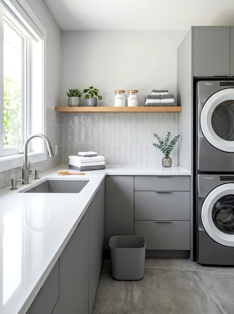 Modern laundry room countertop - 30 countertop over washer dryer ideas