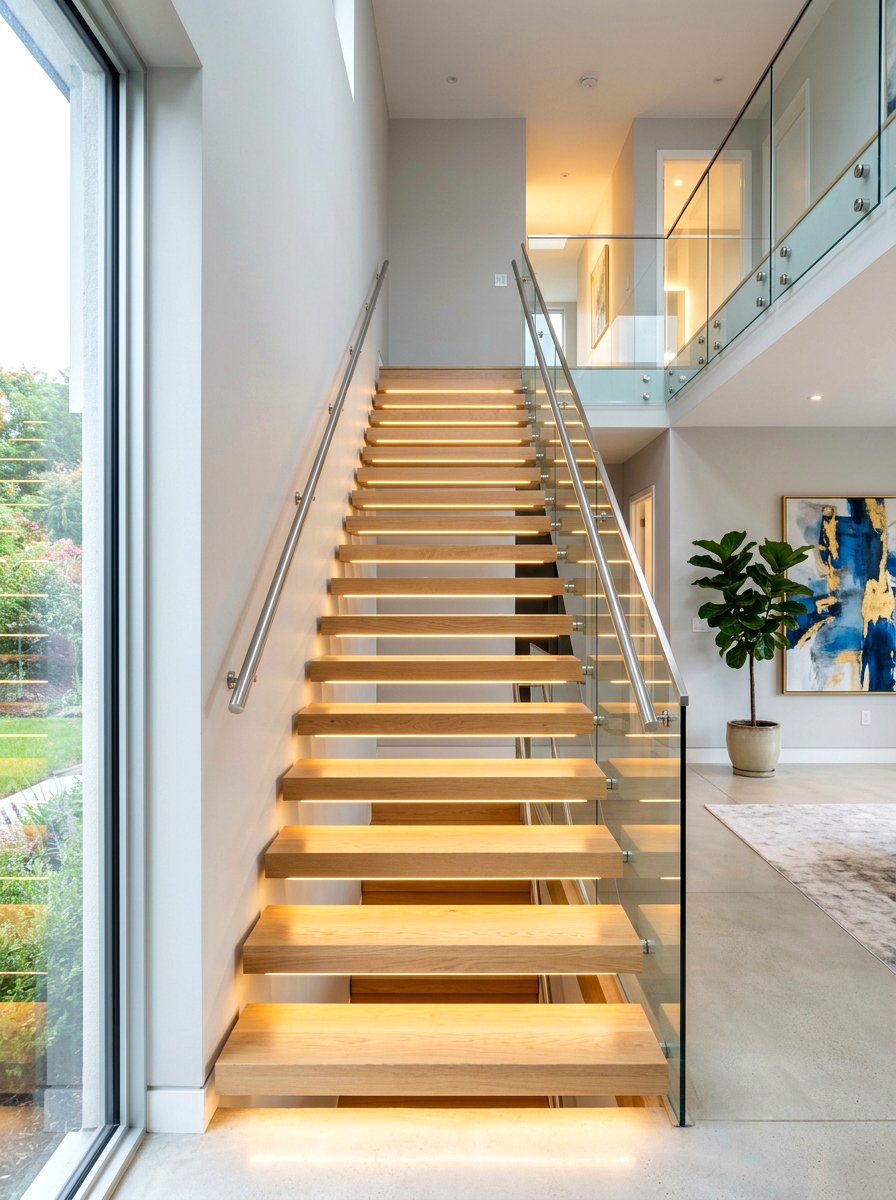 Modern led strip stair lighting - 30 statement staircase lighting ideas