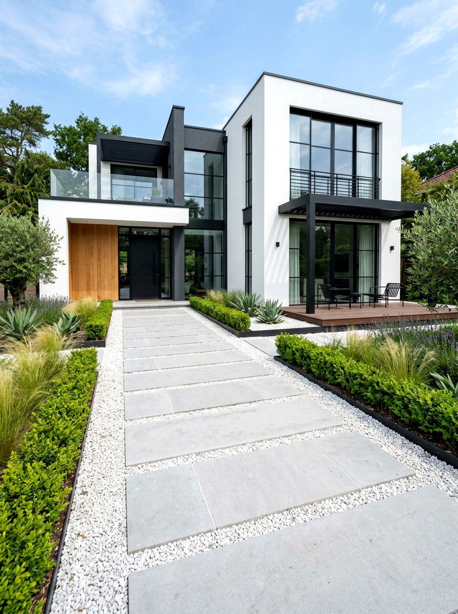 Modern limestone path layout - 30 quiet luxury curb appeal ideas
