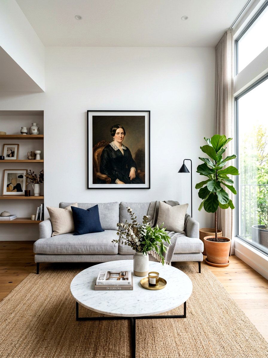 Modern living room vintage portraits - 30 vintage portrait wall ideas