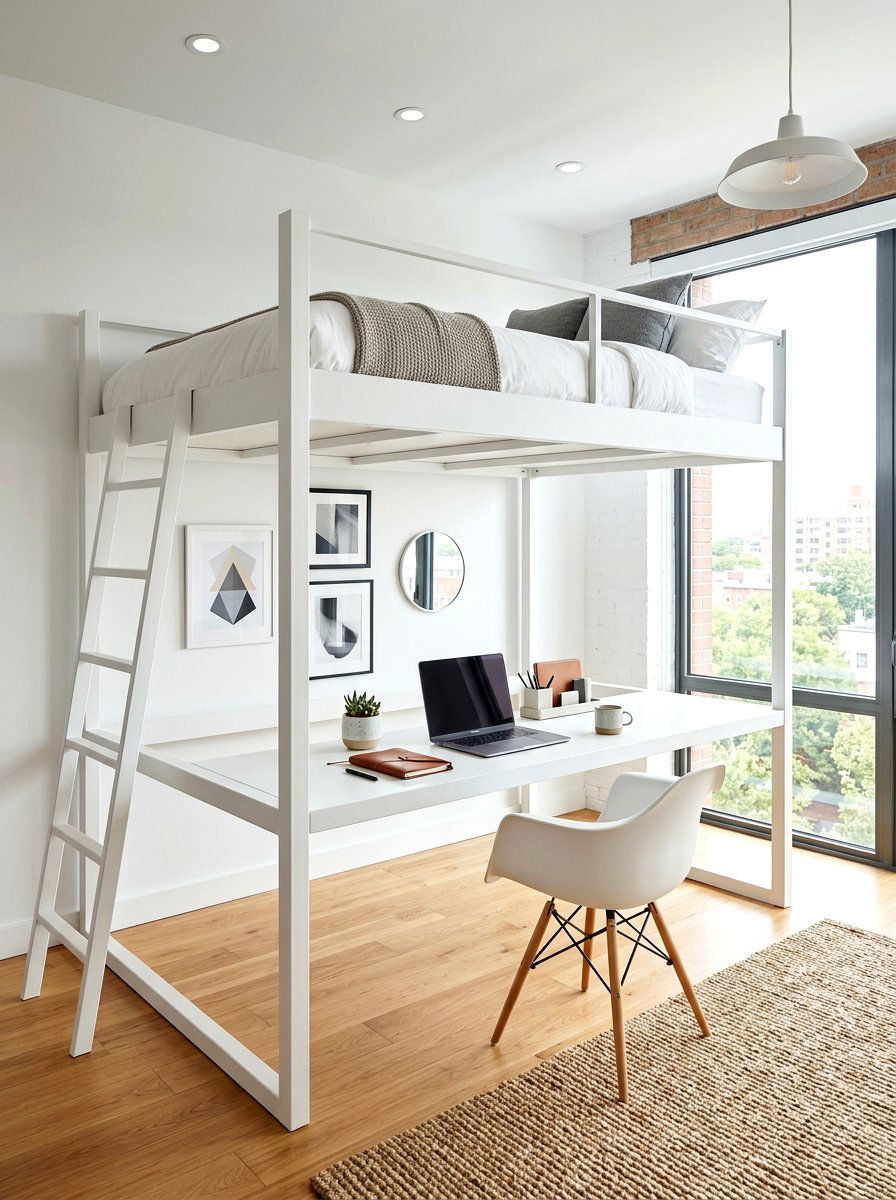 Modern loft bed with floating desk - 30 loft bed office combo ideas
