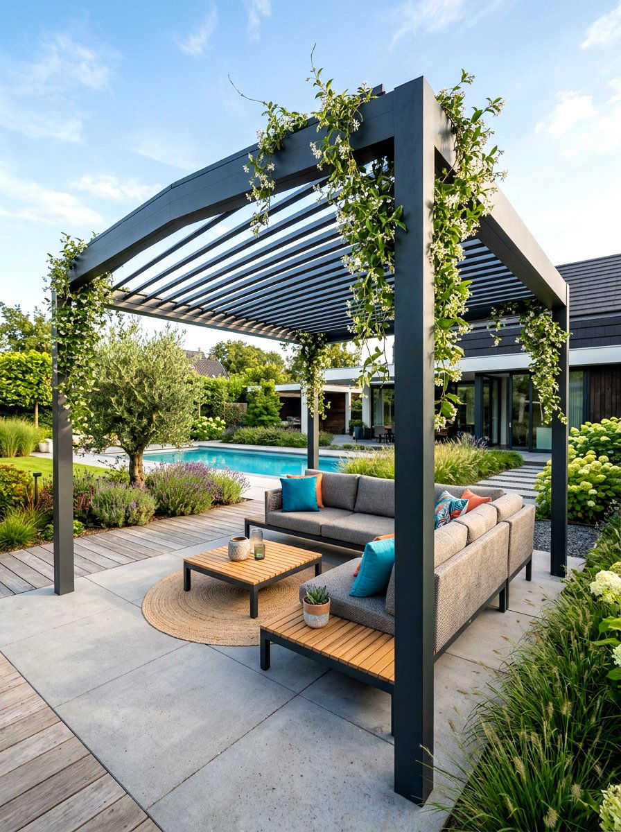 Modern louvered pergola - 30 villa backyard ideas