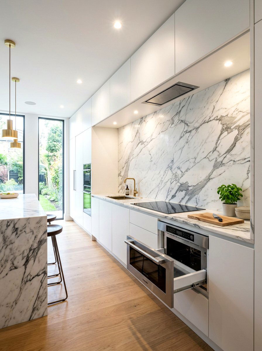 Modern marble kitchen - 30 drawer microwave ideas
