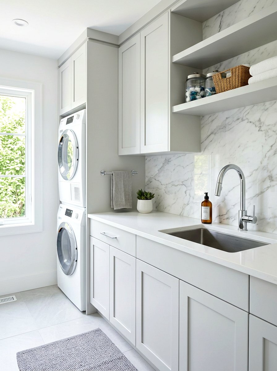 Modern marble laundry room backsplash - 30 modern laundry room ideas