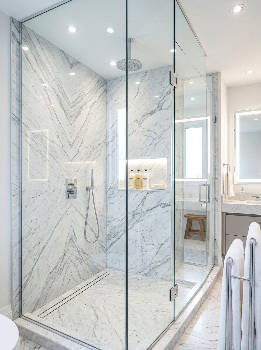 Modern marble walk in shower - 30 spa shower bathroom ideas