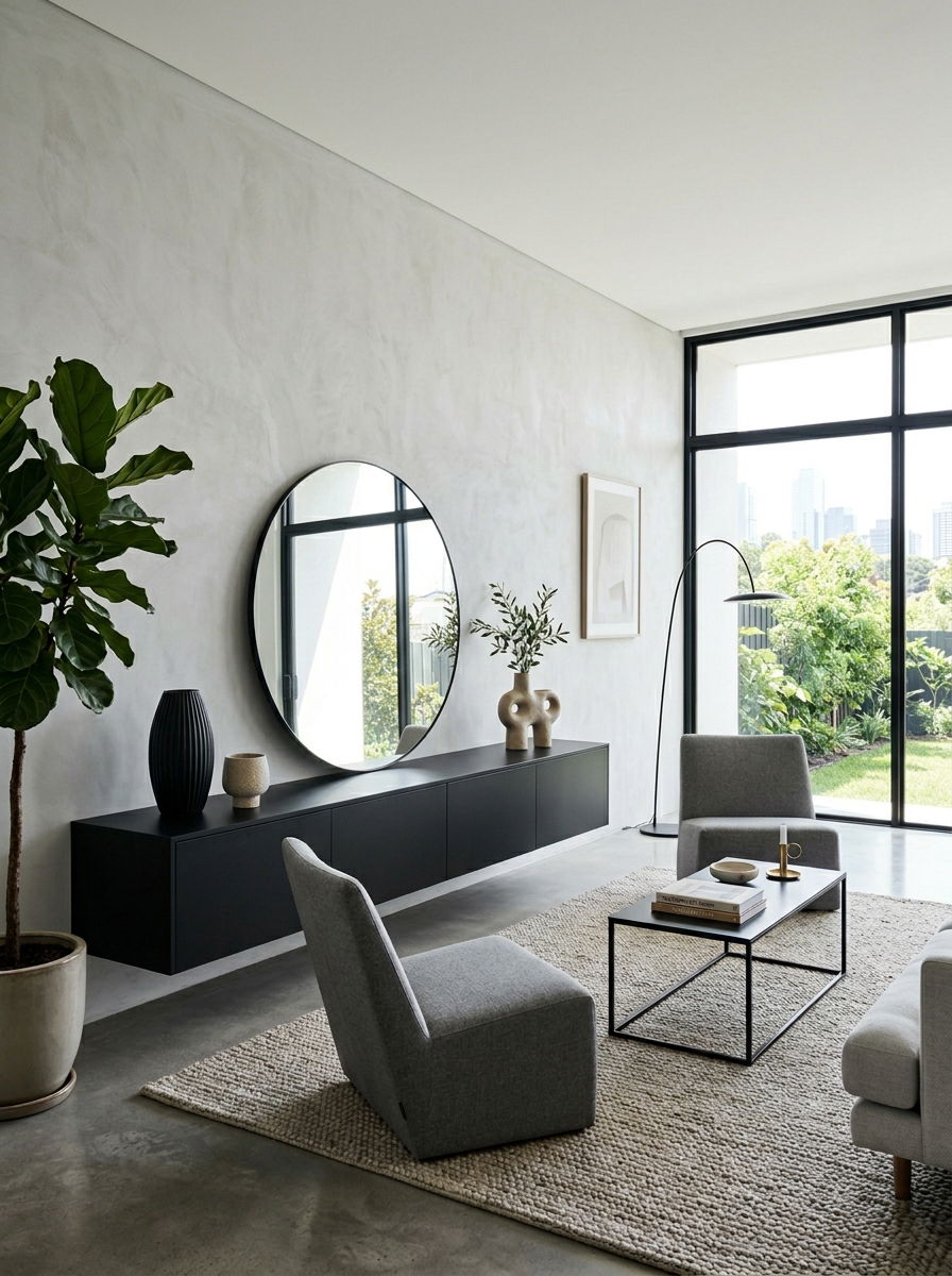 Modern media console living room - 30 no fireplace living room ideas