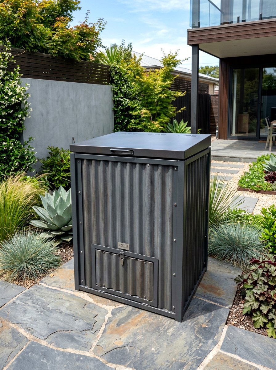 Modern metal compost bin - 30 compost corner garden ideas