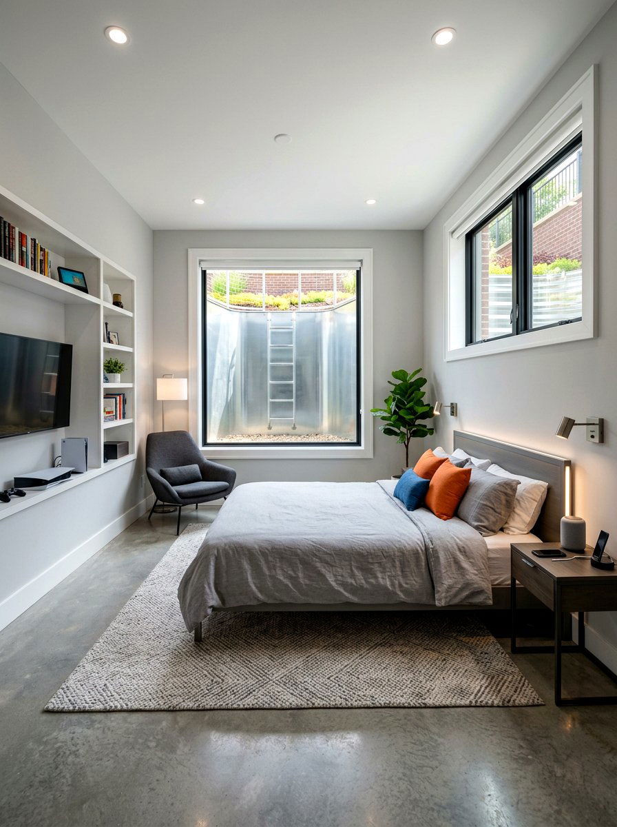 Modern metal egress well - 30 basement bedroom egress ideas