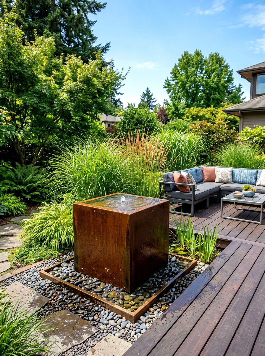 Modern metal fountain - 30 courtyard fountain ideas