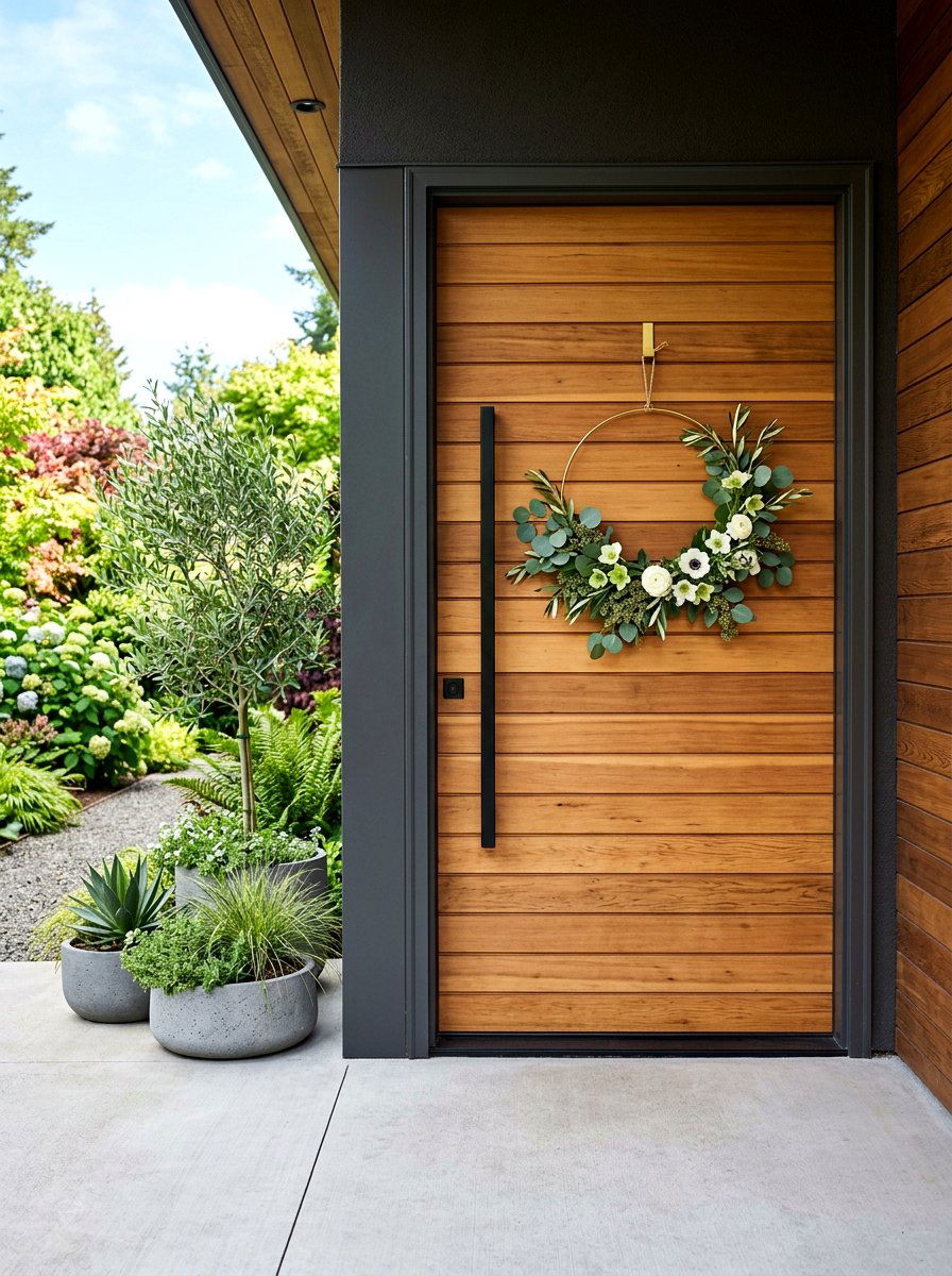 Modern metal hoop wreath - 30 exterior wreath display ideas