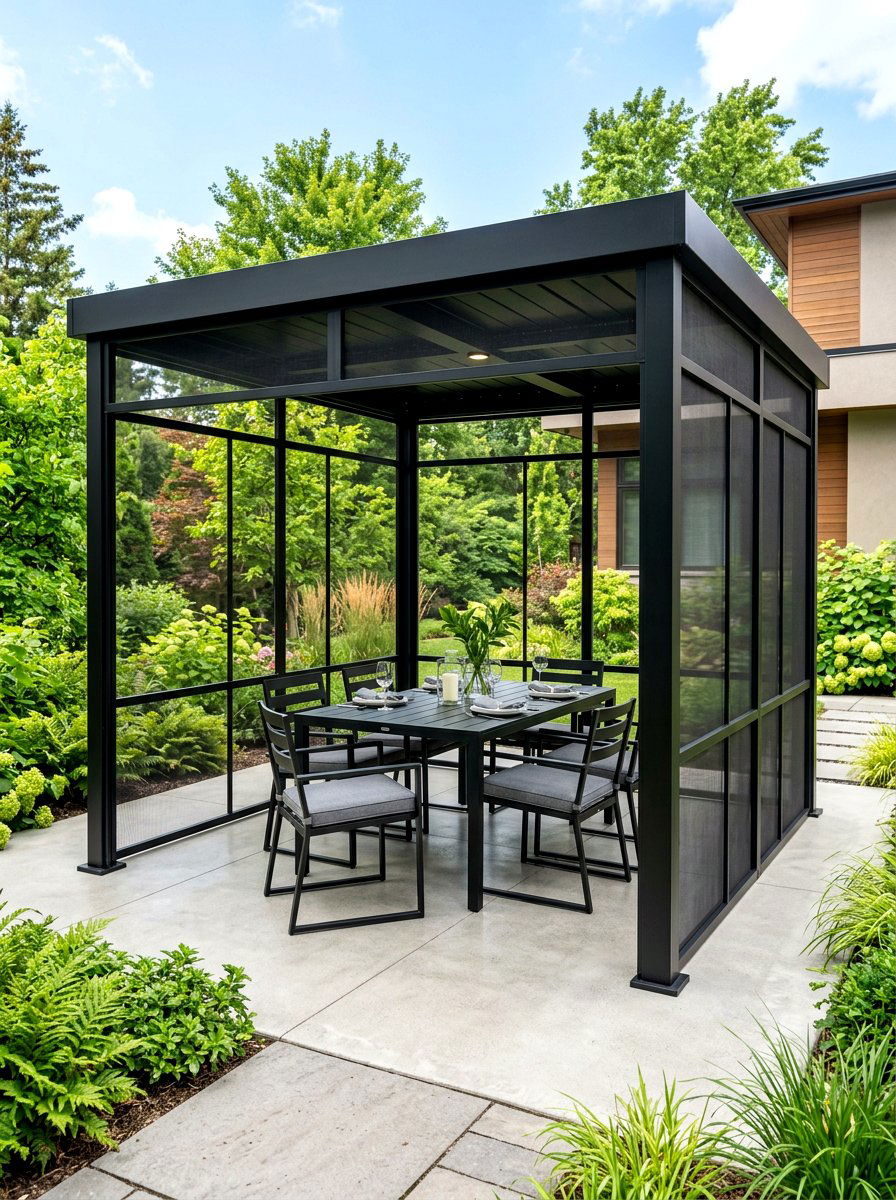 Modern metal screened gazebo - 30 screened gazebo dining ideas