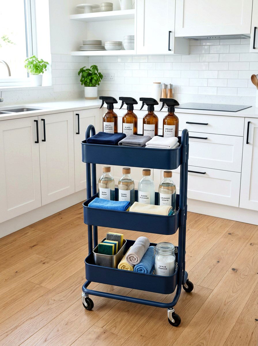 Modern metal utility trolley - 30 green cleaning station ideas