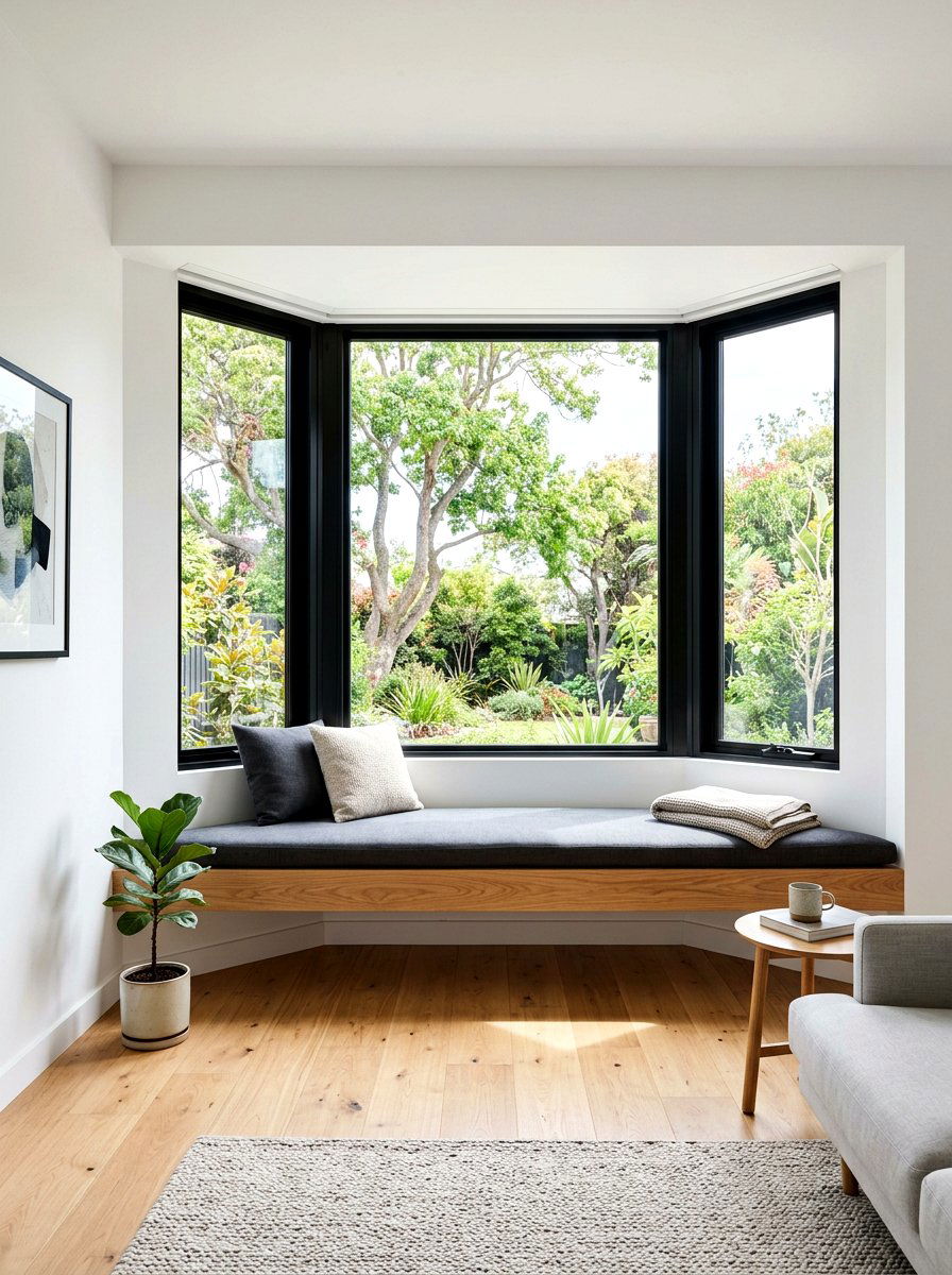 Modern minimalist bay window seating - 30 bay window seating living room ideas