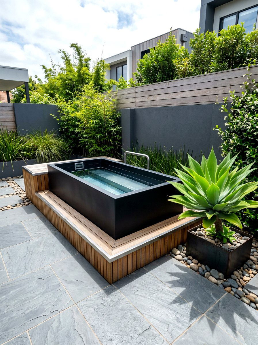 Modern minimalist cold plunge - 30 cold plunge backyard retreat ideas