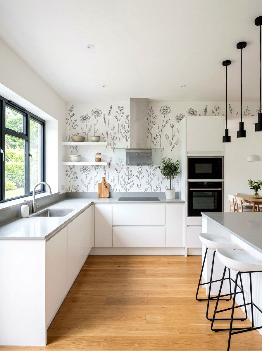Modern minimalist floral kitchen wallpaper - 30 floral kitchen wallpaper ideas