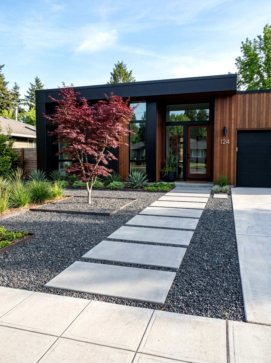 Modern minimalist front yard - 30 low maintenance front yard ideas