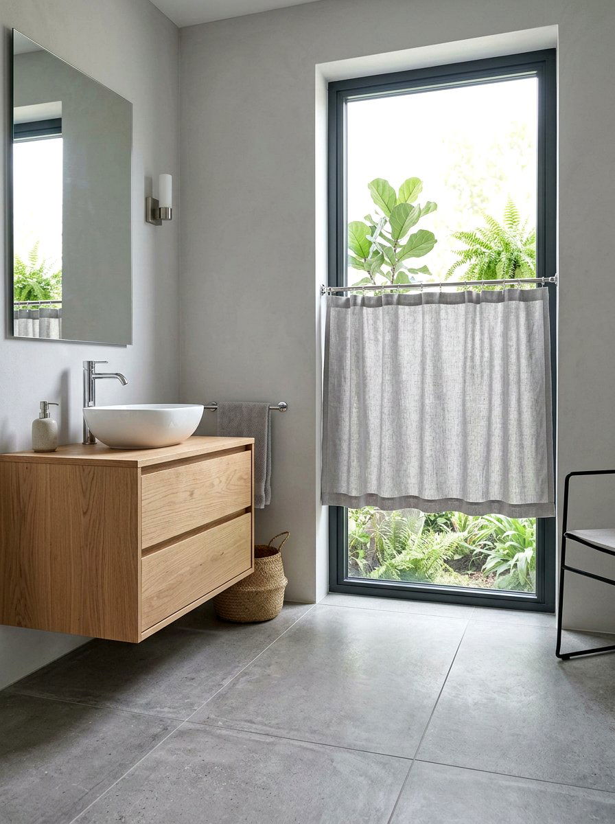 Modern minimalist gray cafe curtain - 30 cafe curtain bathroom ideas
