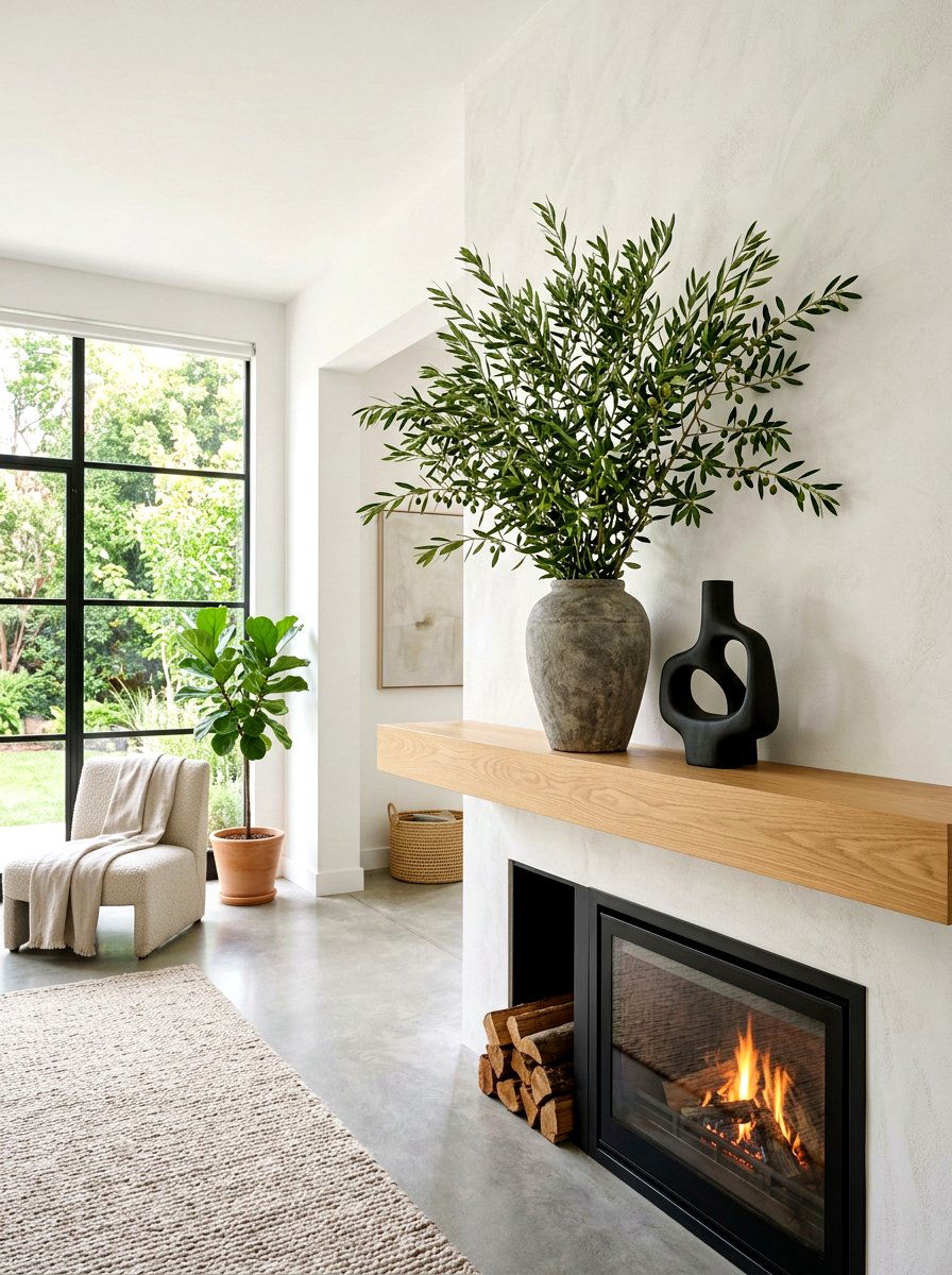 Modern minimalist greenery mantel - 30 spring mantel decor ideas