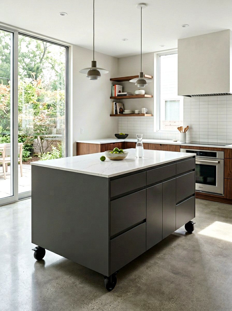 Modern minimalist kitchen island on casters - 30 movable kitchen island ideas