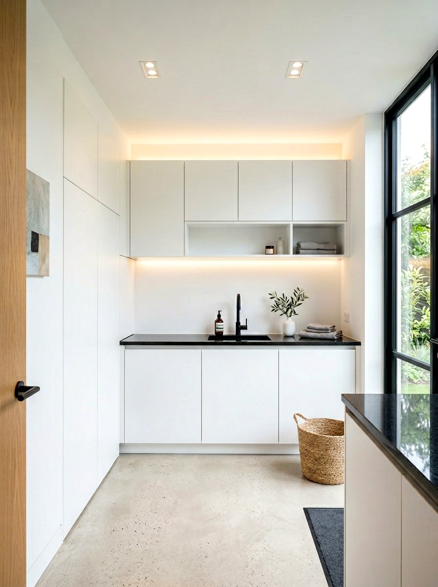 Modern minimalist laundry room setup - 30 laundry room folding station ideas
