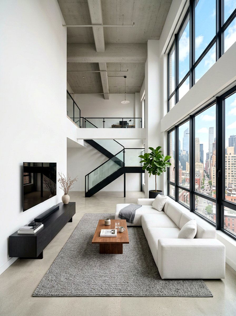 Modern minimalist loft - 30 loft living room ideas