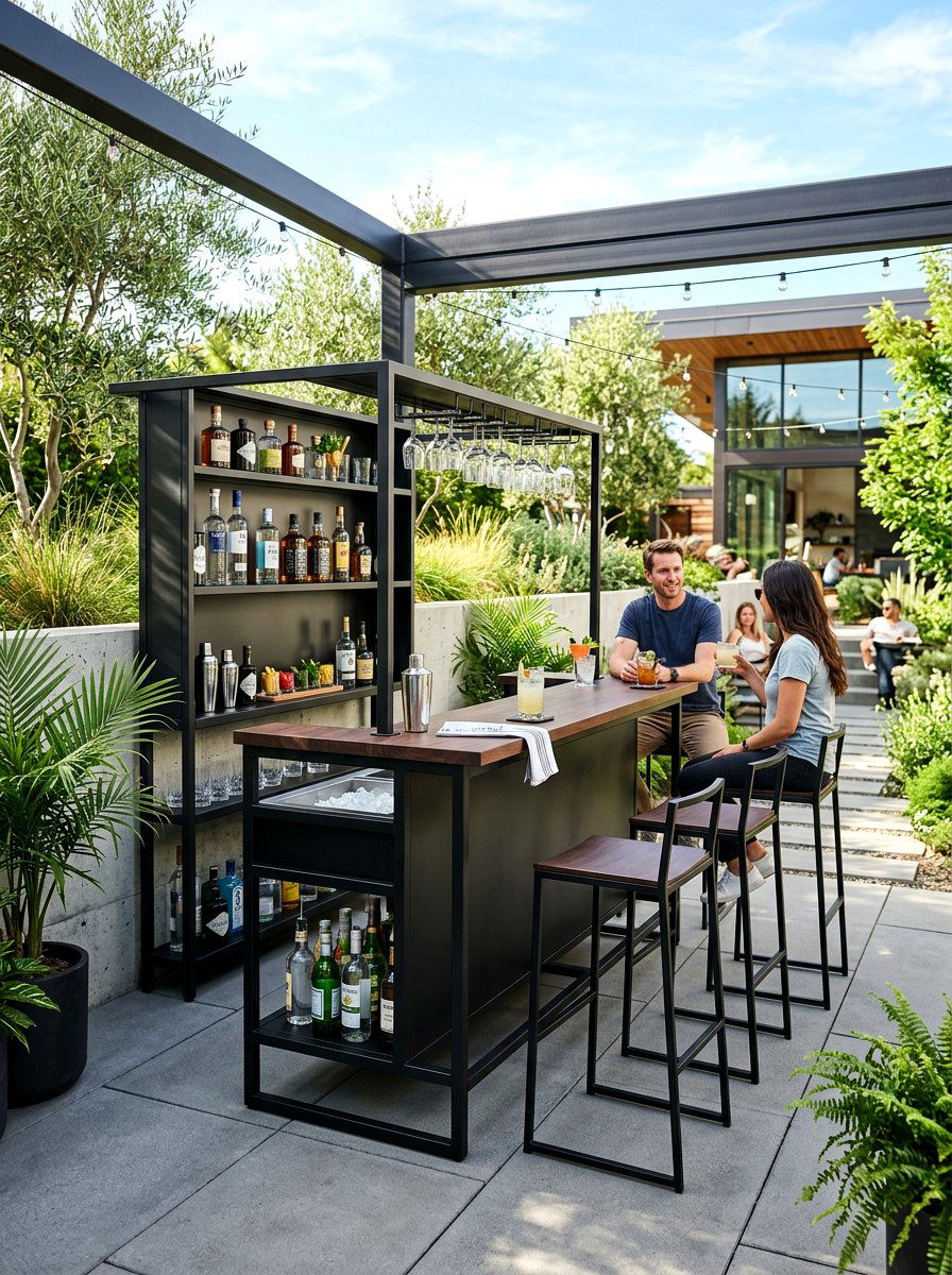 Modern minimalist metal bar - 30 drink station patio ideas