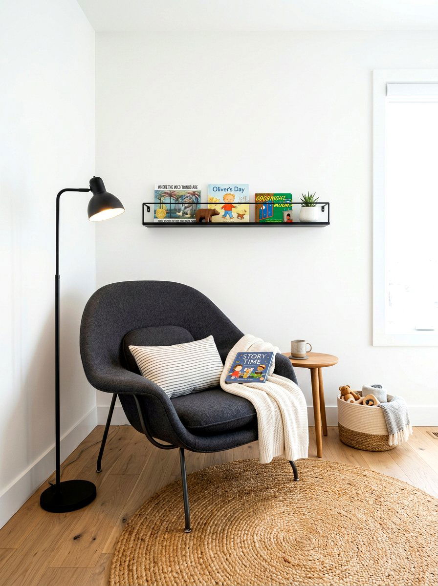 Modern minimalist nursery nook - 30 nursery reading corner ideas aesthetic