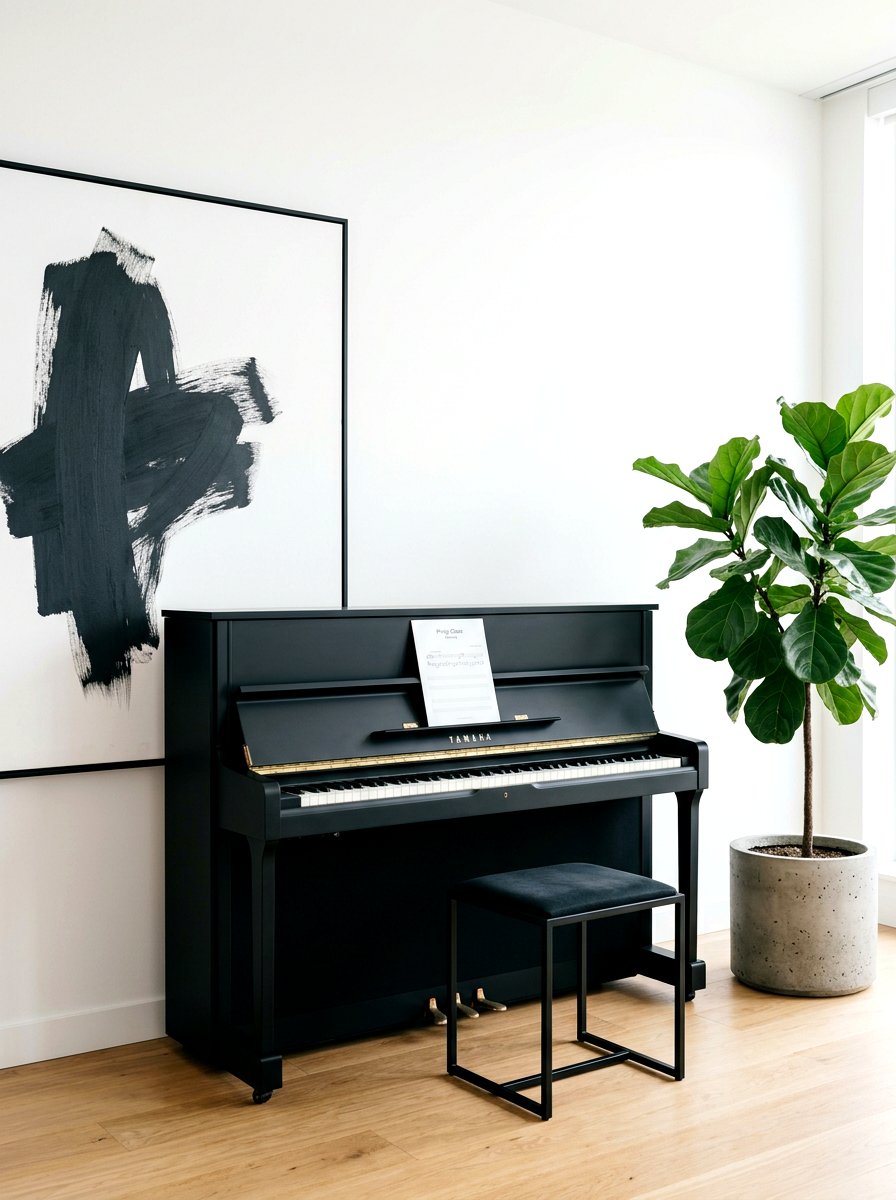 Modern minimalist piano space - 30 piano living room ideas