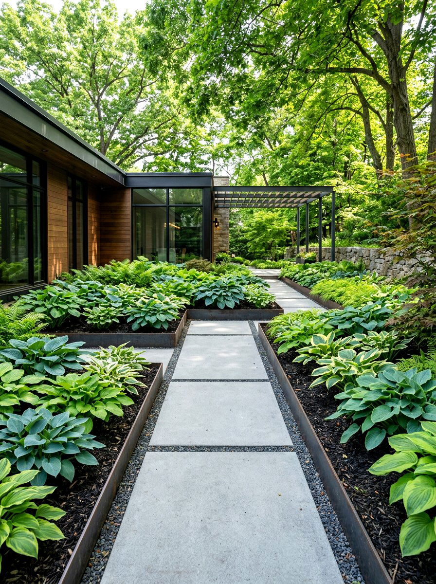 Modern minimalist shade garden - 30 shade perennial garden ideas