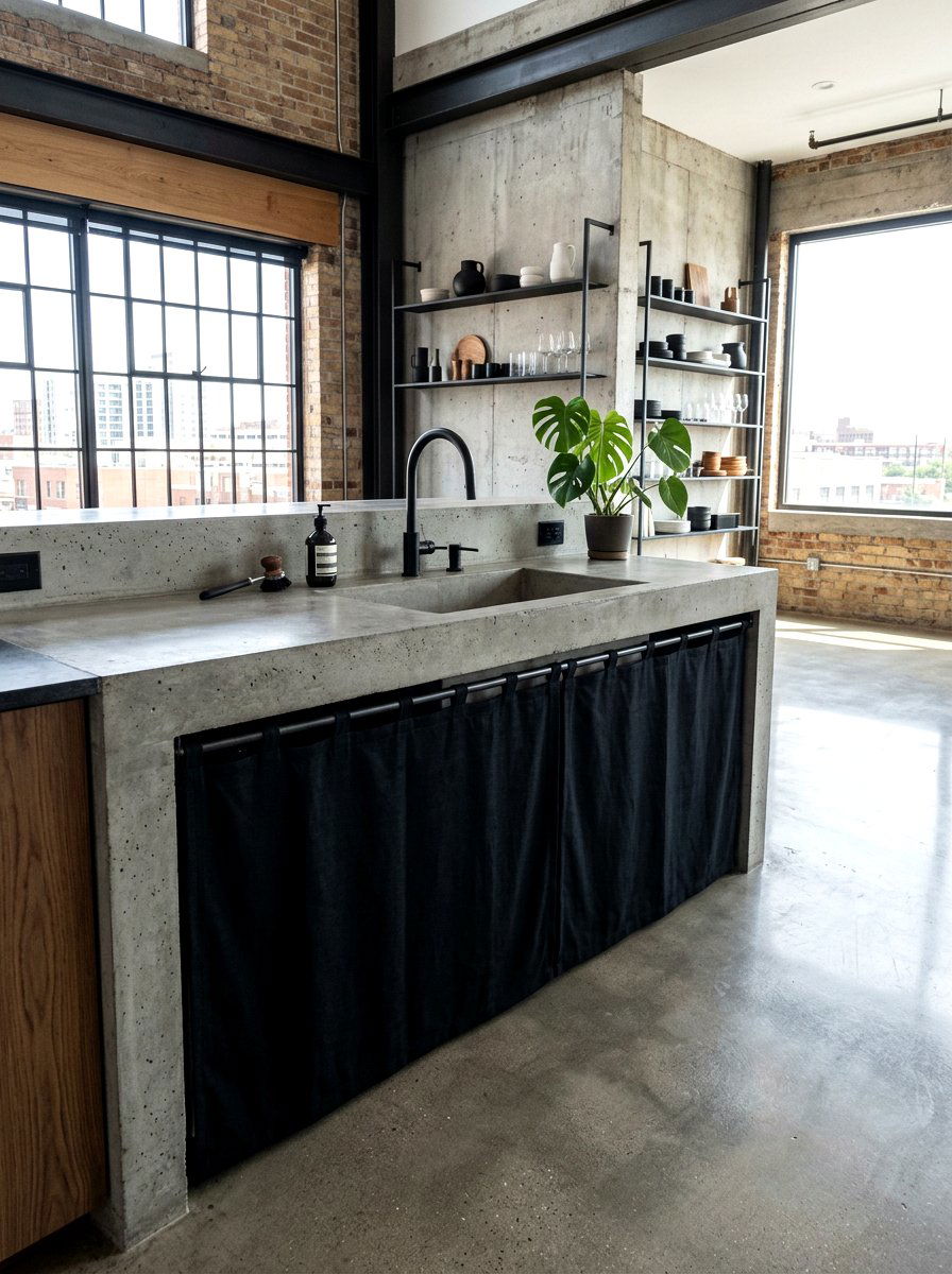 Modern minimalist sink skirt - 30 skirted sink ideas