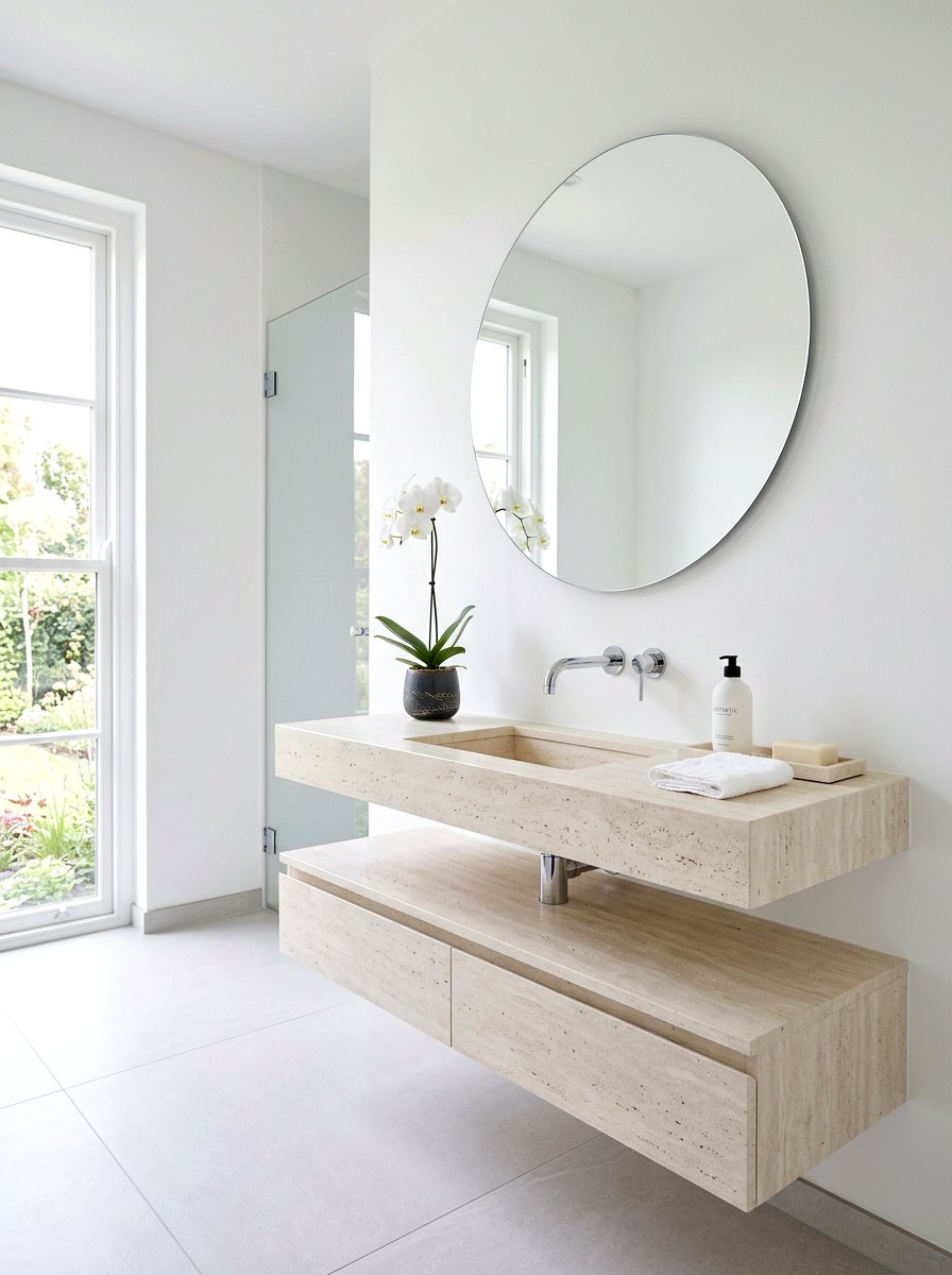 Modern minimalist travertine vanity - 30 travertine vanity bathroom ideas