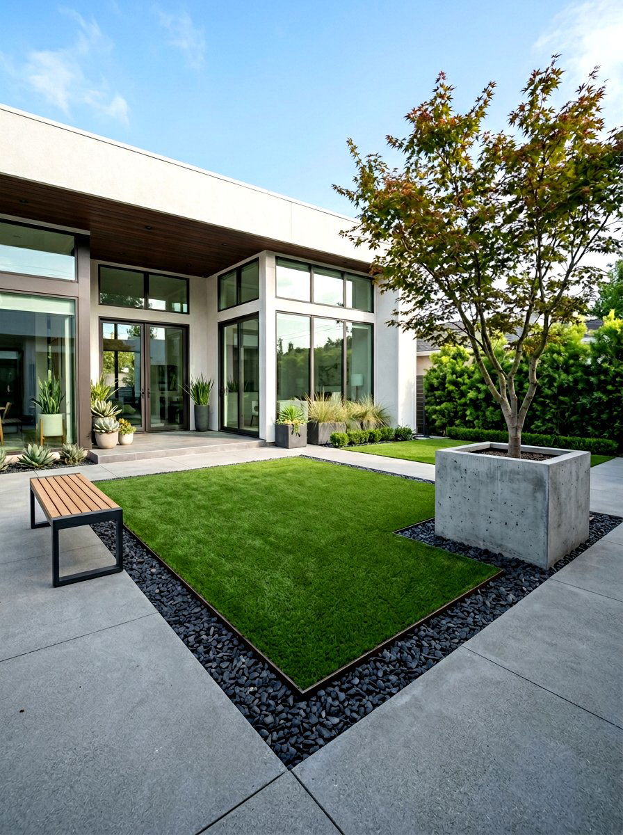 Modern minimalist turf yard - 30 artificial turf backyard ideas