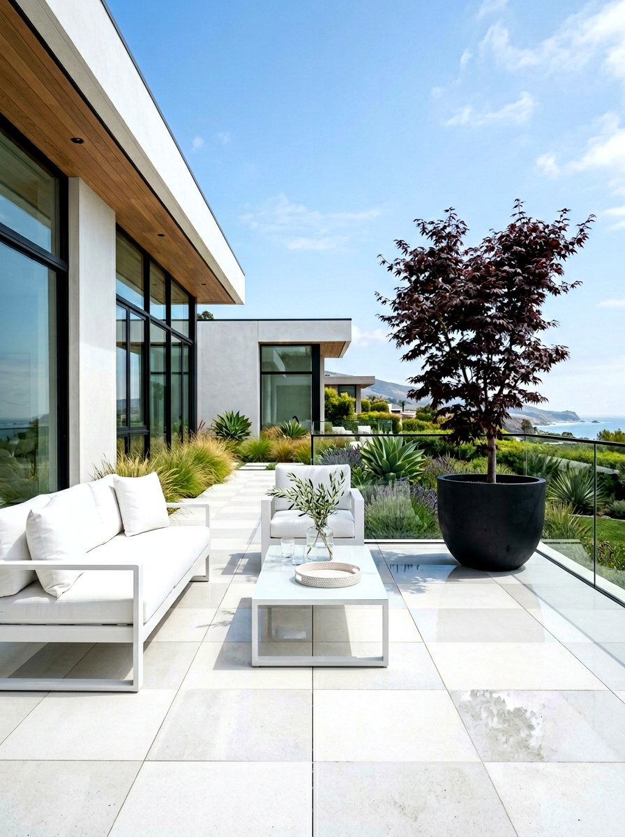 Modern minimalist white paver patio - 30 checkerboard patio paver ideas