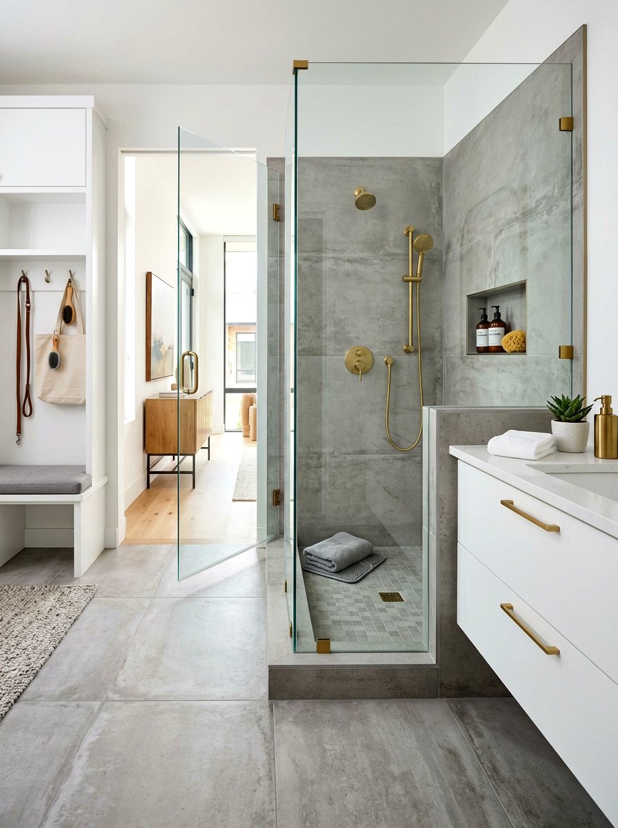 Modern mudroom dog wash with glass - 30 mudroom dog wash ideas