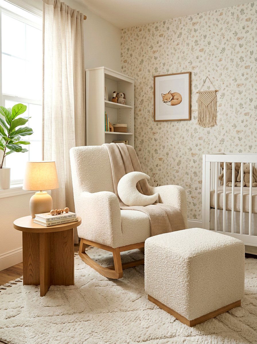 Modern nursery glider boucle fabric - 30 boucle chair corner ideas