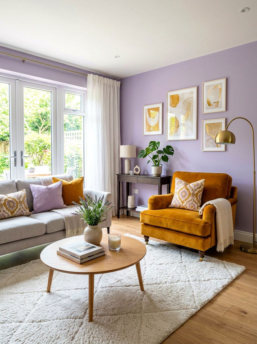 Modern ochre and lavender - 30 ochre living room ideas