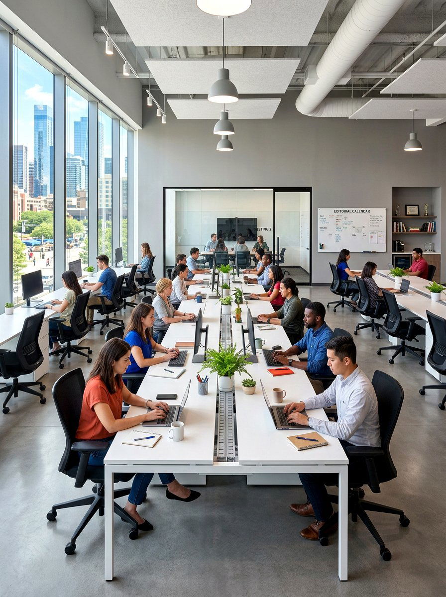 Modern open plan editorial workspace - 30 editorial office ideas