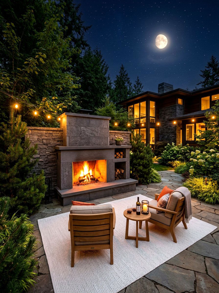 Modern outdoor fireplace - 30 moonlight backyard ideas