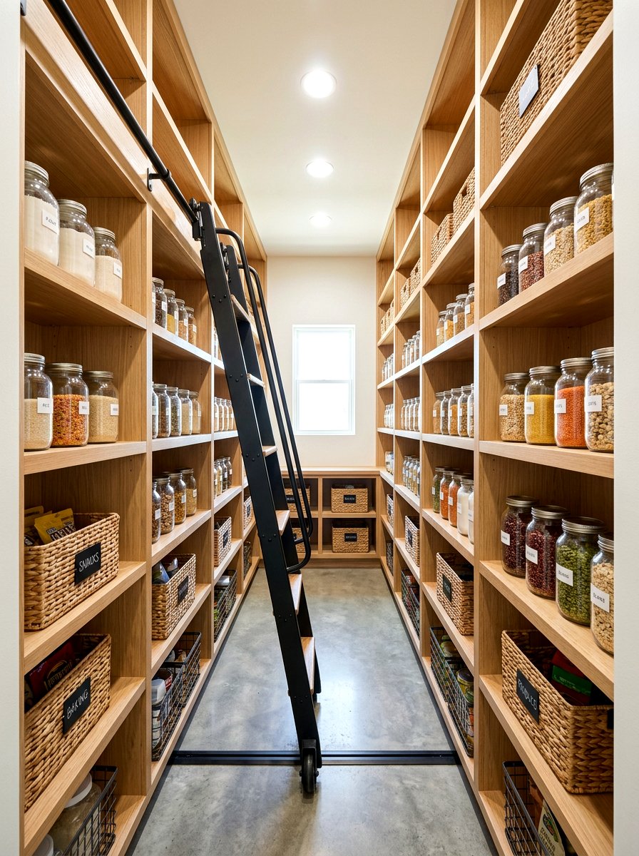 Modern pantry rolling ladder - 30 library ladder kitchen ideas